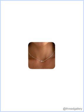Dainty Silver Plated Small Cross Choker Necklace Adjustable 15-17 in
